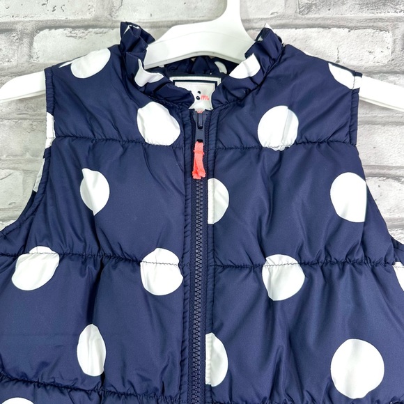 Gymboree Girls Navy White Polka Dot Sleeveless Zippered Puffer Vest - Sz M (7/8) - Picture 2 of 12